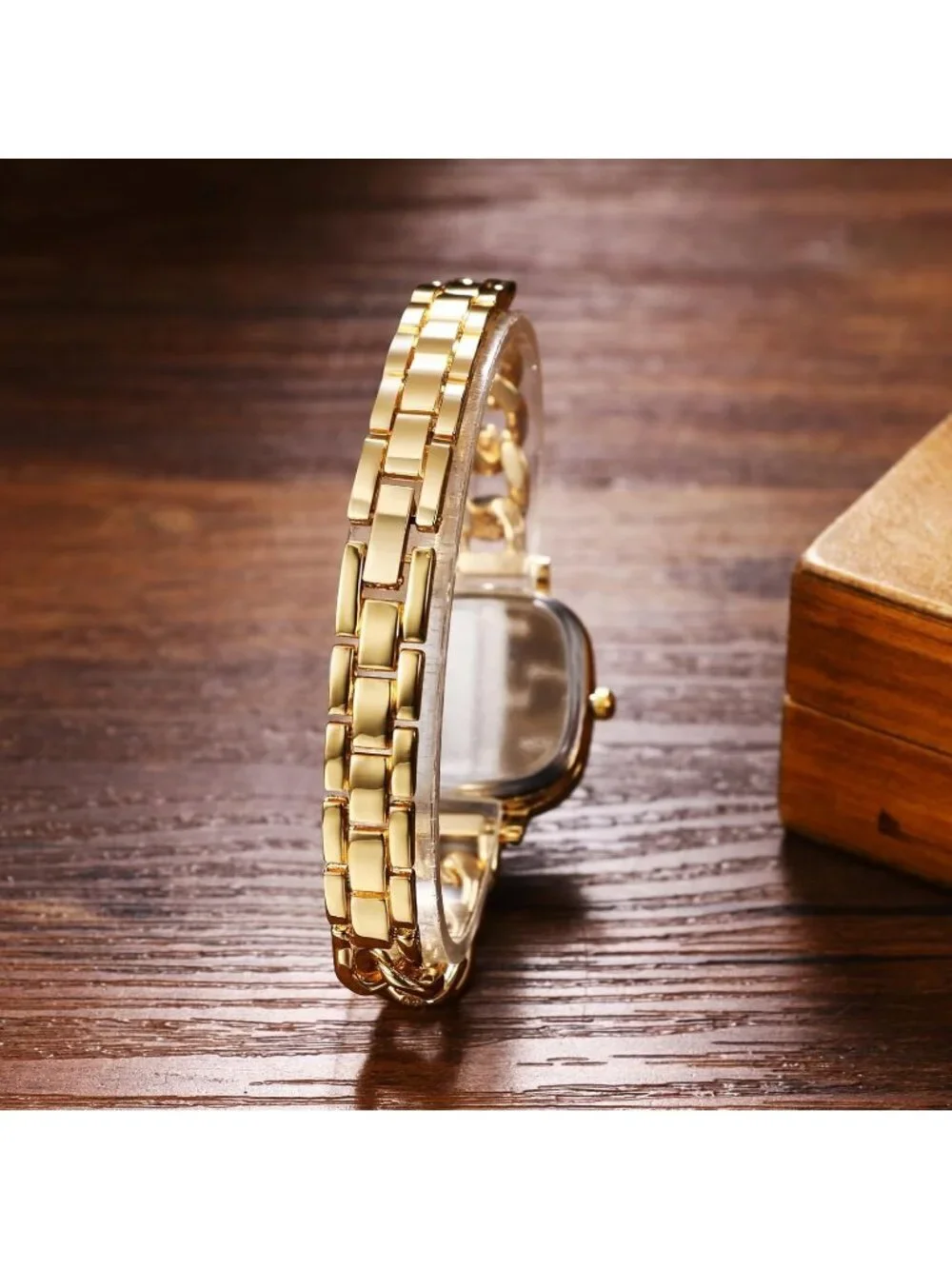 Women's Gold Analog Quartz Elegant Stainless Steel Square Bracelet Wrist Watch